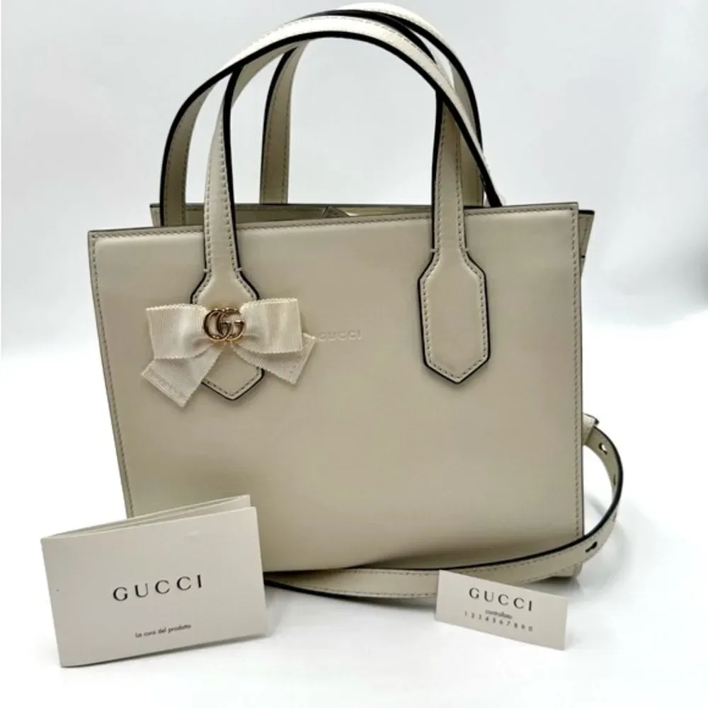 Auth Gucci Small Marmot Limited Edition Cream Leather 2way Tote Bag Preloved Ex+